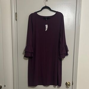 White House Black Market Purple Sheath Dress with 3/4 Bell Sleeves